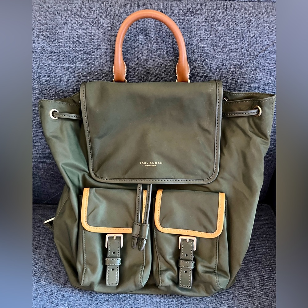 Tory Burch Army Green Backpack Purse